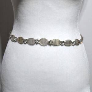 Silver Mesh Metal & Rhinestone Floral Belt Bridal